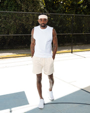 Serene Headband, Optic White Muscle Tank and Bliss Fleece Shorts