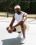 Serene Headband, Optic White Muscle Tank and Bliss Fleece Shorts